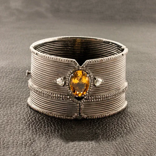 minimalist curve bracelets for women -Citrine & Diamond Bangle Bracelet