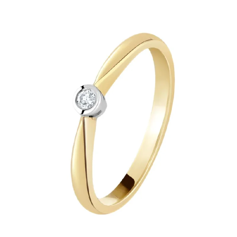 Ladies chunky shine rings -0.04ct Round Brilliant Cut Diamond Rubover Set Solitaire 18ct Yellow Gold Ring