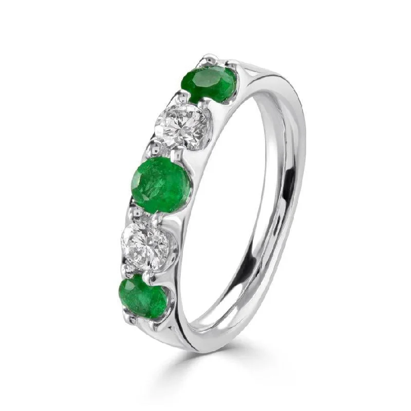 Ladies light charm rings -18ct White Gold Emerald & Diamond Claw Set 5-Stone Ring