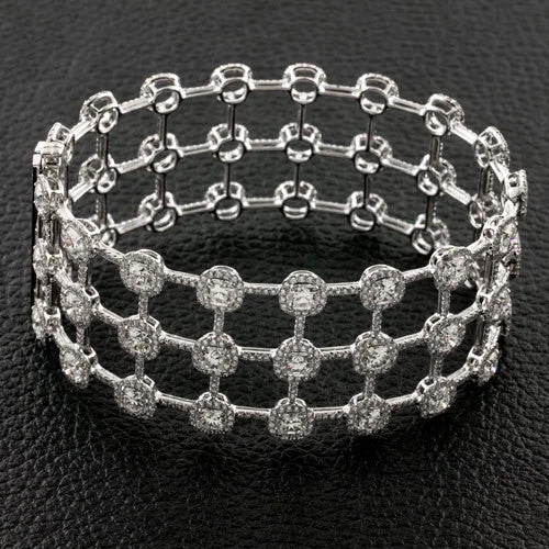 ladies bracelets scalloped edges -Wide Diamond Bangle Bracelet