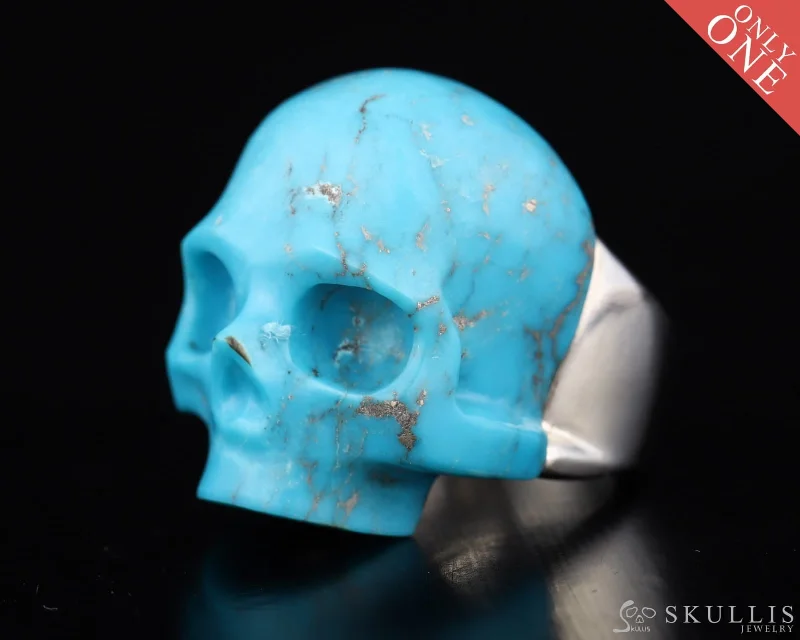 Ladies royal lapis rings -Skullis Signature Turquoise Gem Skull Ring, Hand Carved, Sterling Silver, for Women & Men - 0502784