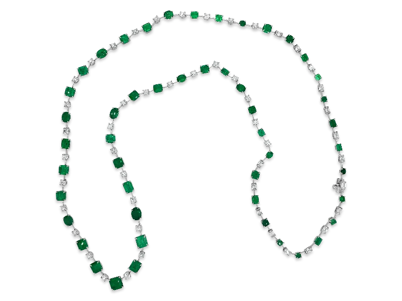 ladies silver necklaces sapphire stones -Emerald & Diamond Necklace