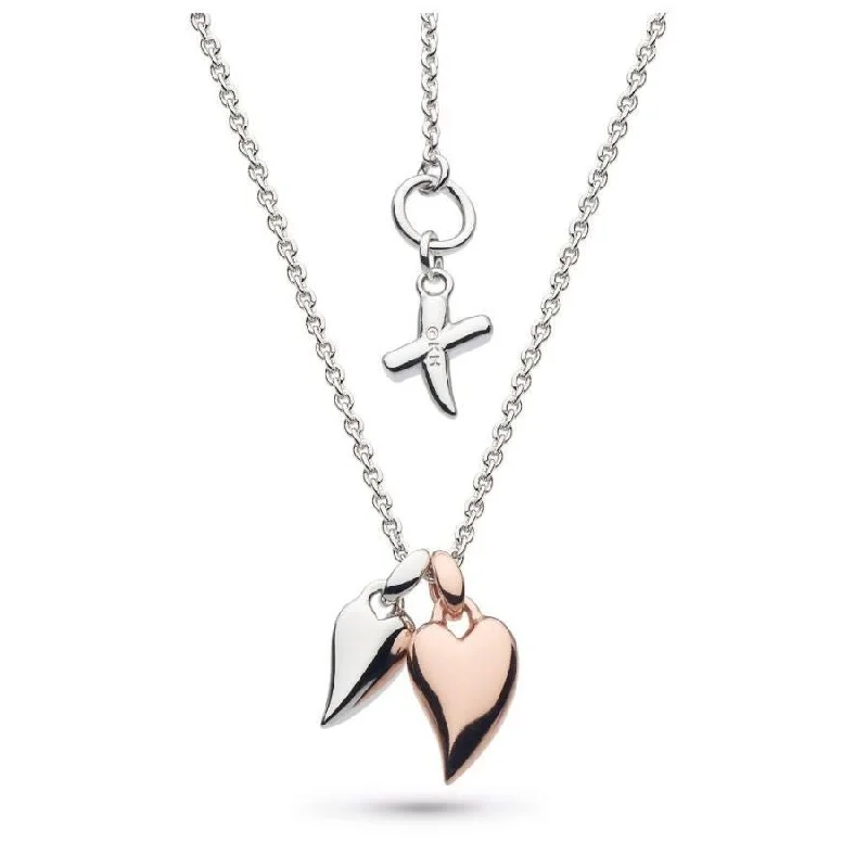 ladies hammered gold necklaces -Silver & Rose Gold Plated Desire Kiss Mini Heart Necklace