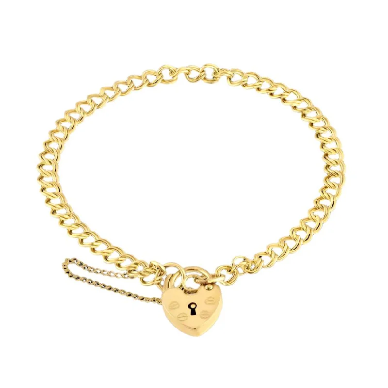 rose gold square bracelets for women -9ct Yellow Gold Double Curb Link Charm Bracelet with Padlock