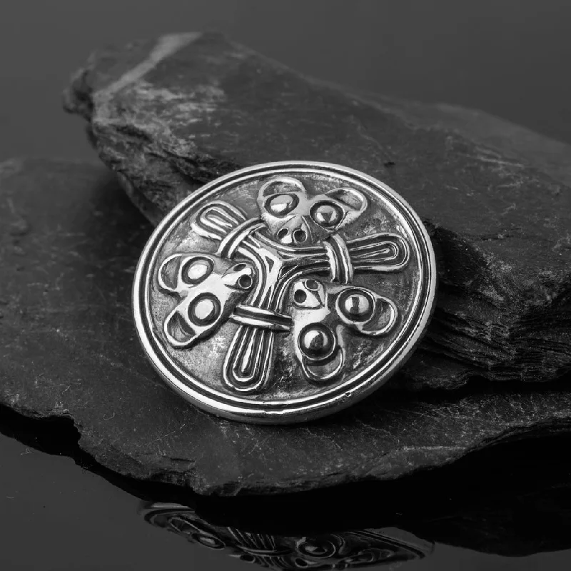 oxidized silver brooch for women -Premium Borre Brooch, Silver