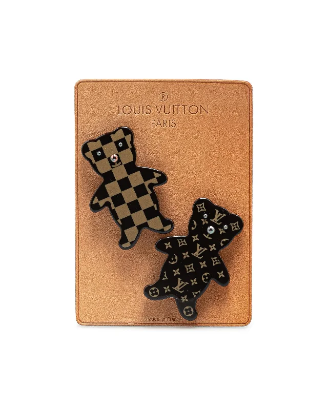 ladies silver brooch citrine stones -Monogram Teddy Bear Pin Brooch Set with Resin Charms