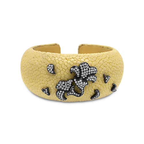 animal motif bracelets for women -Diamond Encrusted Stingray Skin Bangle