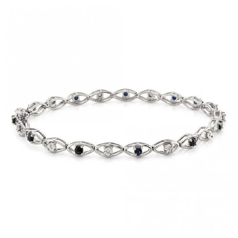 gold bold link bracelets for women -9ct White Gold Sapphire & Diamond Bracelet