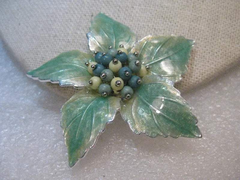 tribal brooch for women unique -Vintage Liz Claiborne Green Enameled Floral Brooch, 2.25", 1970's, Mint Green