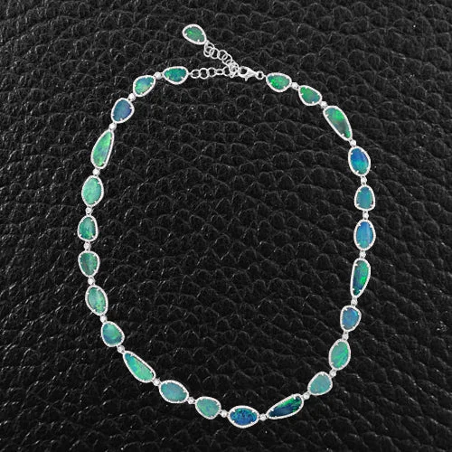 ladies white gold necklaces beads -Black Opal & Diamond Necklace