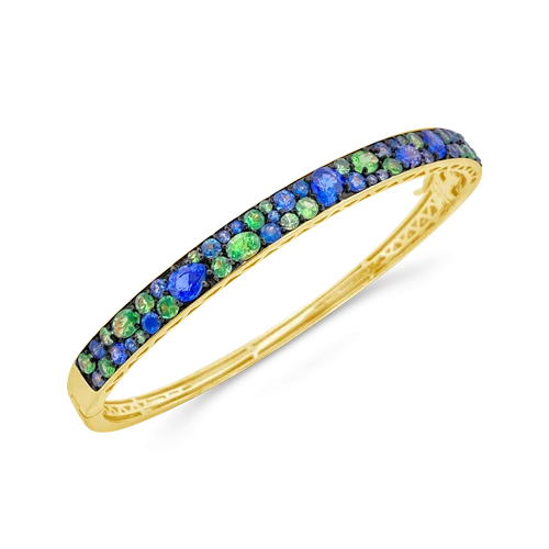 ladies rose gold bracelets heart design -Sapphire & Tsavorite Bangle Bracelet