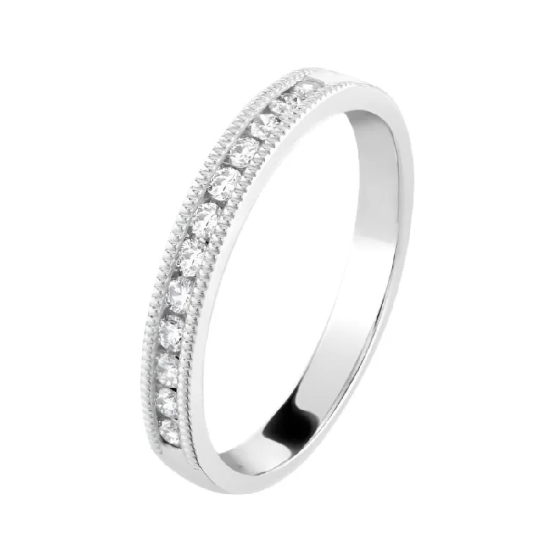 Ladies tag shine rings -0.20ct Round Brilliant Cut Diamond Beaded Edge Channel Set Half Eternity 18ct White Gold Ring