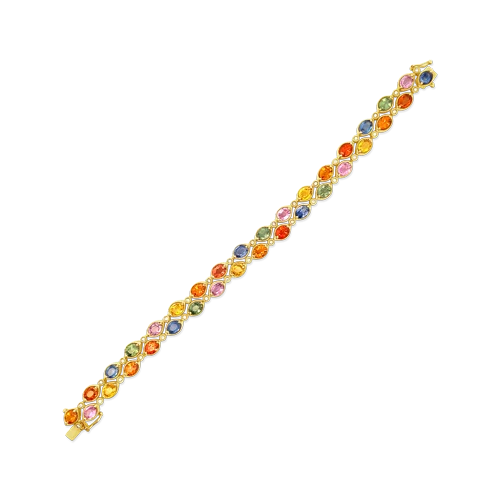 rose gold bead bracelets for women -Double Row Rainbow Sapphire & Diamond Bracelet