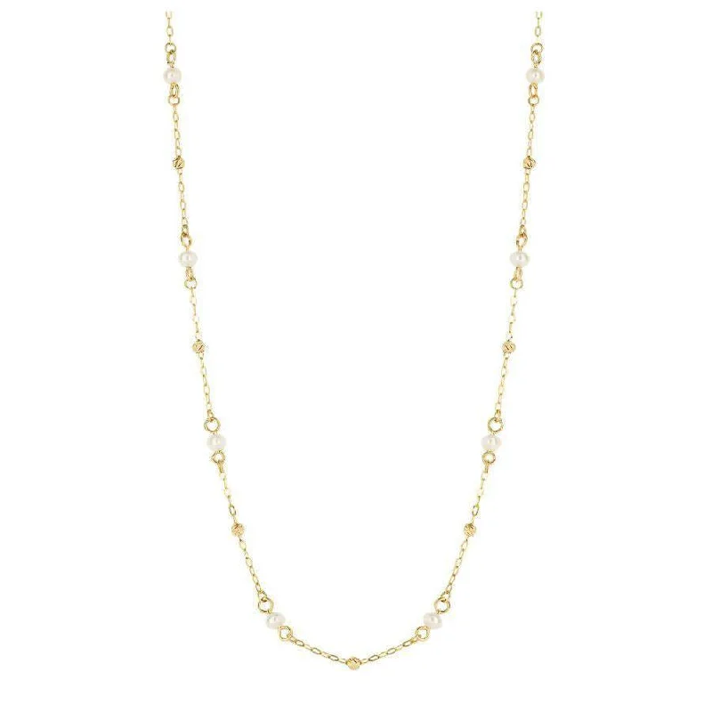 ladies gold necklaces wave patterns -9ct Yellow Gold Freshwater Pearl Necklace