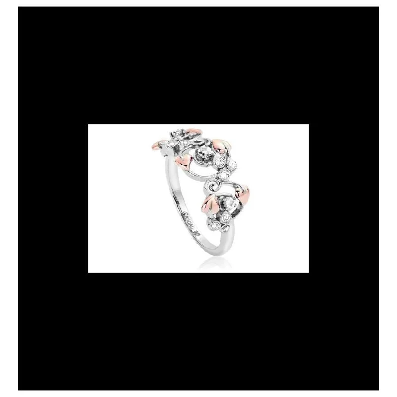 Ladies eco nature rings -Silver and 9ct Rose Gold Tree of Life Origin White Topaz Set Ring