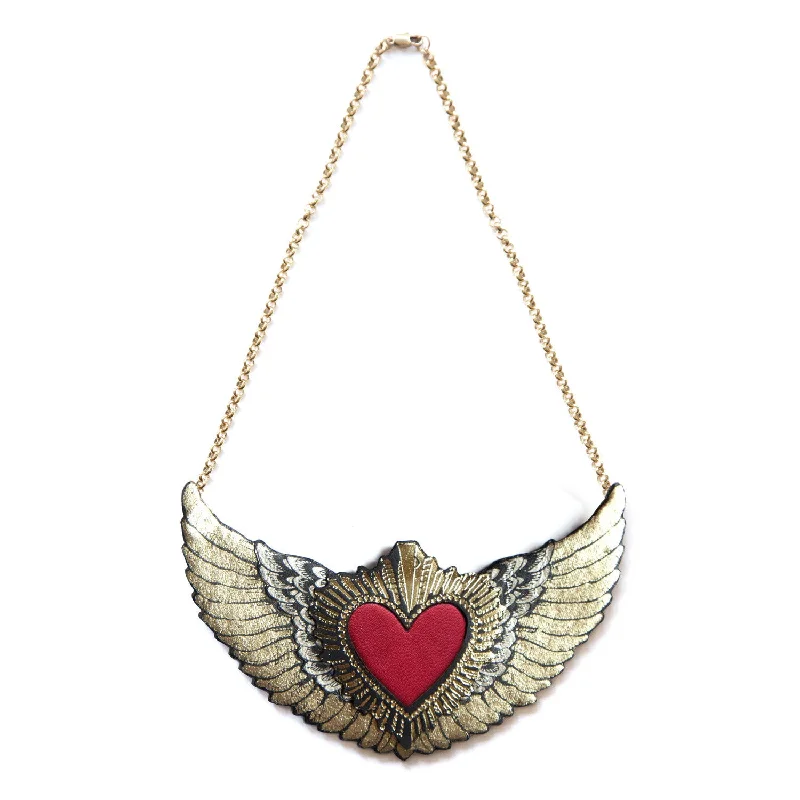 abstract shape necklaces for women -WINGED HEART . necklace