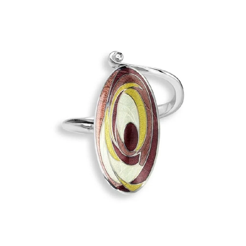 Ladies crystal dazzle rings -Silver & Enamel Oval Brown Abstract Ring