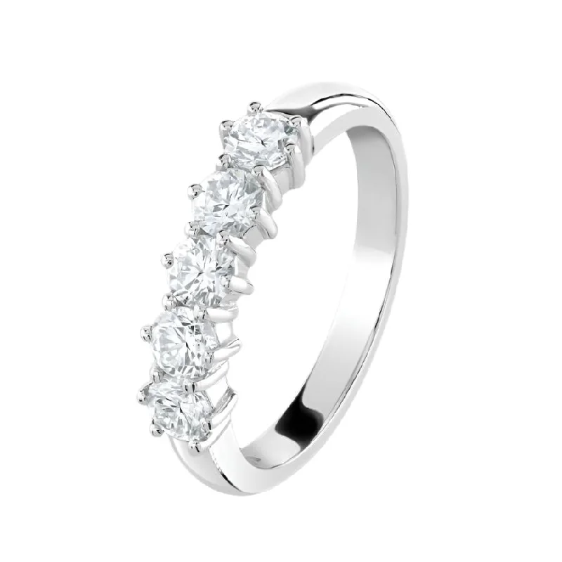 Ladies icon shine rings -0.80ct Round Brilliant Cut Diamond 5-Stone Claw Set Platinum Half Eternity Ring