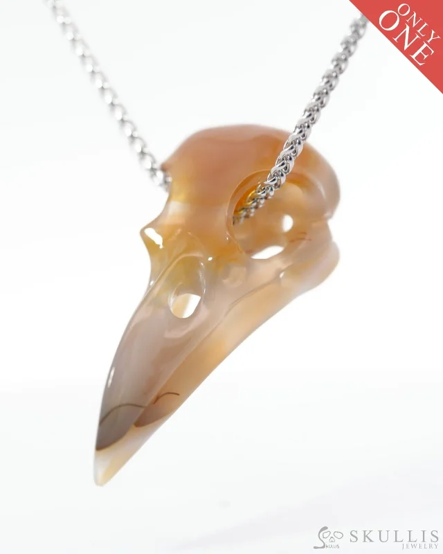 elegant necklaces for women weddings -Gem Raven Skull Pendant Necklace of Agate Crystal Raven Pendant - 9500119