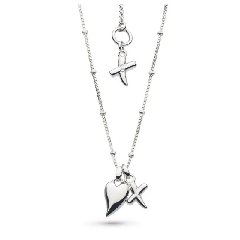 hammered texture necklaces for women -Silver Desire Kiss Heart X Necklace