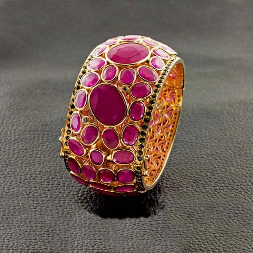 floral texture bracelets for women -Ruby & Diamond Hinged Bangle Bracelet