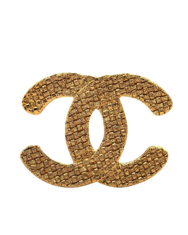 rope design brooch for women -Gold Plated CC Brooch with Back Pin Closure