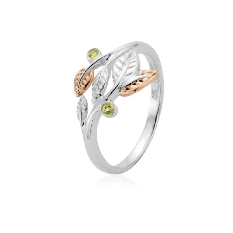 Ladies ripple glow rings -Silver and 9ct Rose Gold Awelon Peridot Ring