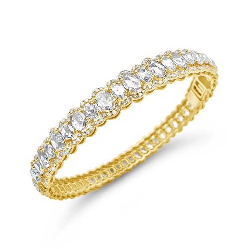 ladies rose gold bracelets links -Oval Diamond Bangle Bracelet