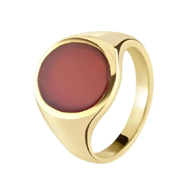 Ladies ruby glow rings -18ct Yellow Gold 13mm x 11mm Oval Carnelian Set Signet Ring