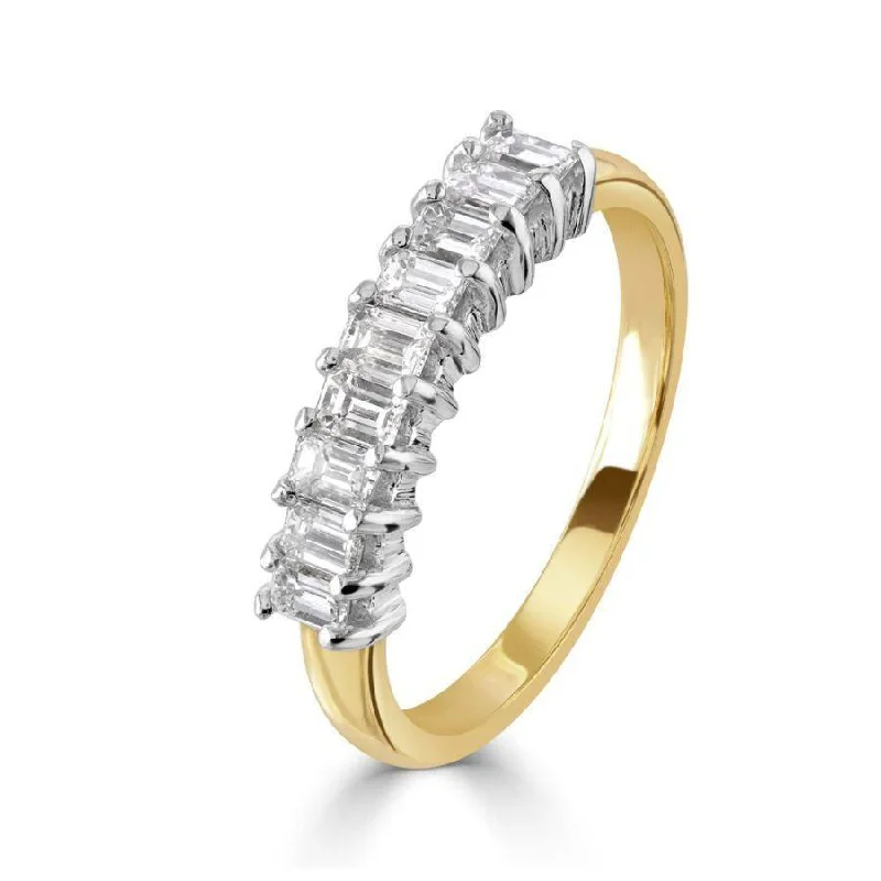 Ladies cozy fall rings -0.92ct 9-Emerald Cut Diamond Half Eternity 18ct Yellow Gold Ring