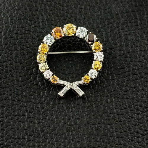 affordable ladies brooch under 40 -Fancy Color Diamond Circle Estate Brooch