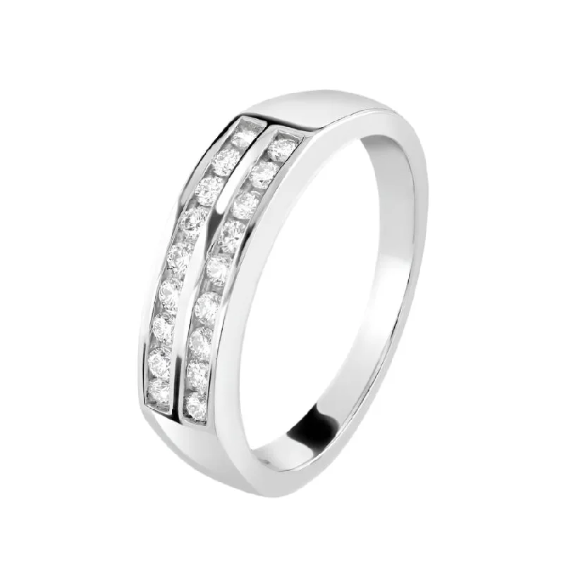 Ladies earthy timber rings -0.25ct Round Brilliant Cut Diamond 2-Row Channel Set Half Eternity Ring