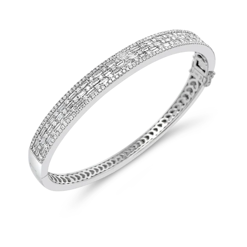 minimalist star bracelets for women -Baguette & Round Diamond Bangle Bracelet