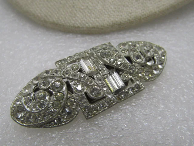 ladies silver brooch iolite stones -Vintage Coro Rhinestone Duette Brooch/Dress Clips, Art Deco, Pats. 1852188 & 1798867, 1940's