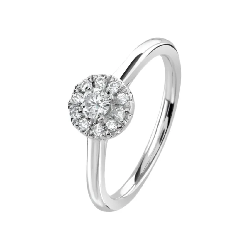 Ladies thick glow rings -9ct White Gold Round Brilliant Cut Diamond Halo Cluster Ring