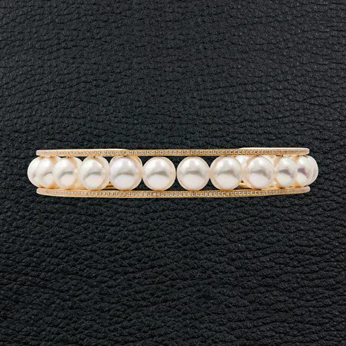 silver floral bracelets for women -Pearl & Diamond Bangle Bracelet