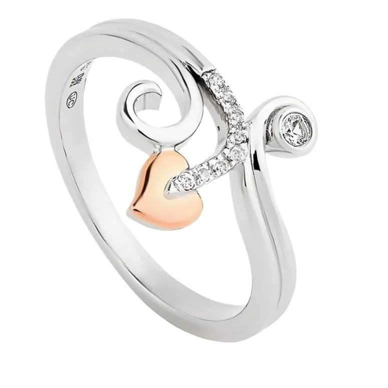 Ladies sophisticated elegance rings -Silver & 9ct Rose Gold Tree of Life Vine White Topaz Set Ring