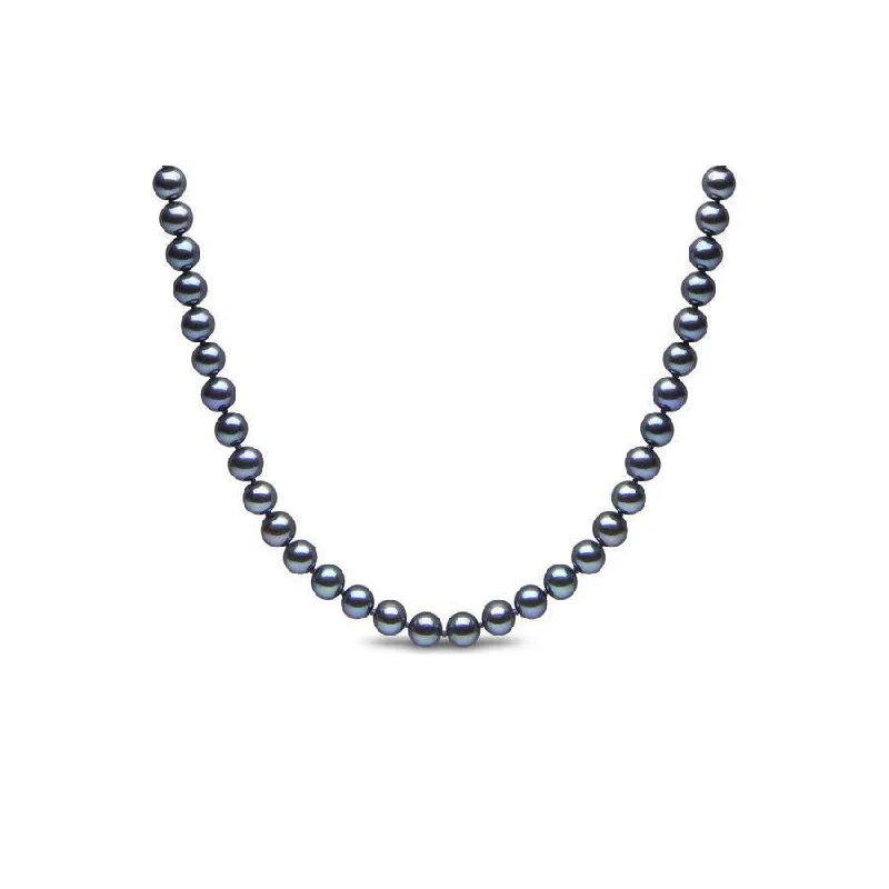 ladies necklaces diamond accents -7.0-7.5mm Black Cultured Freshwater Pearl Necklace with 9ct White Gold Clasp