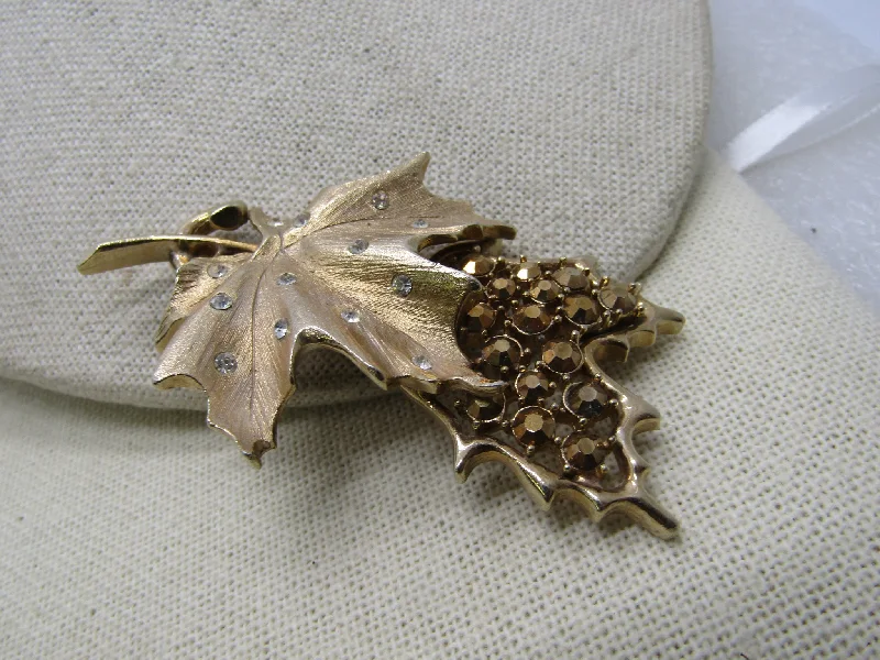 silver wave brooch for women -Vintage Sarah Coventry Rhinestone Leaf Brooch, 1960's-1970's, 3"