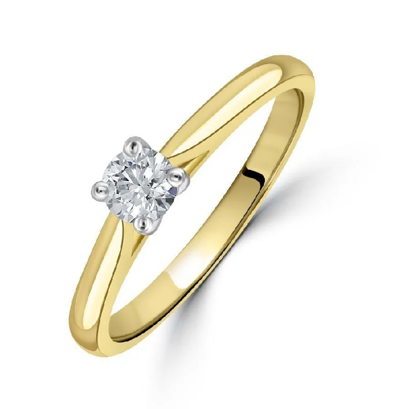 Ladies classic retro rings -0.25ct Round Brilliant Cut Diamond Solitaire 18ct Yellow Gold Ring