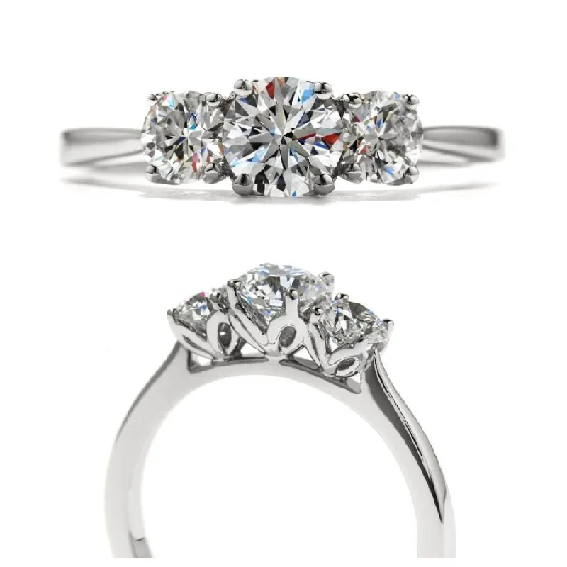 Ladies pine shine rings -18ct White Gold Simply Bridal Blossom Round Brilliant Cut Diamond Trilogy Ring