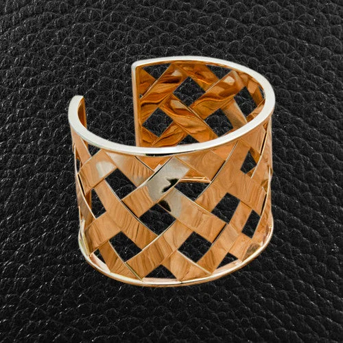 ladies bracelets gemstone accents -Basketweave Cuff Bracelet