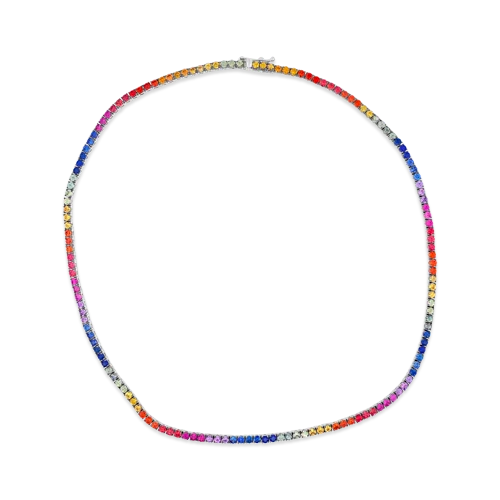 rose gold bead necklaces for women -Rainbow Sapphire Necklace in White Gold