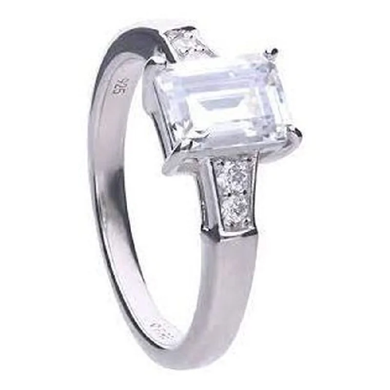 Ladies warmth charm rings -Silver Rectangular Cubic Zirconia Solitaire Ring, size Q 1/2