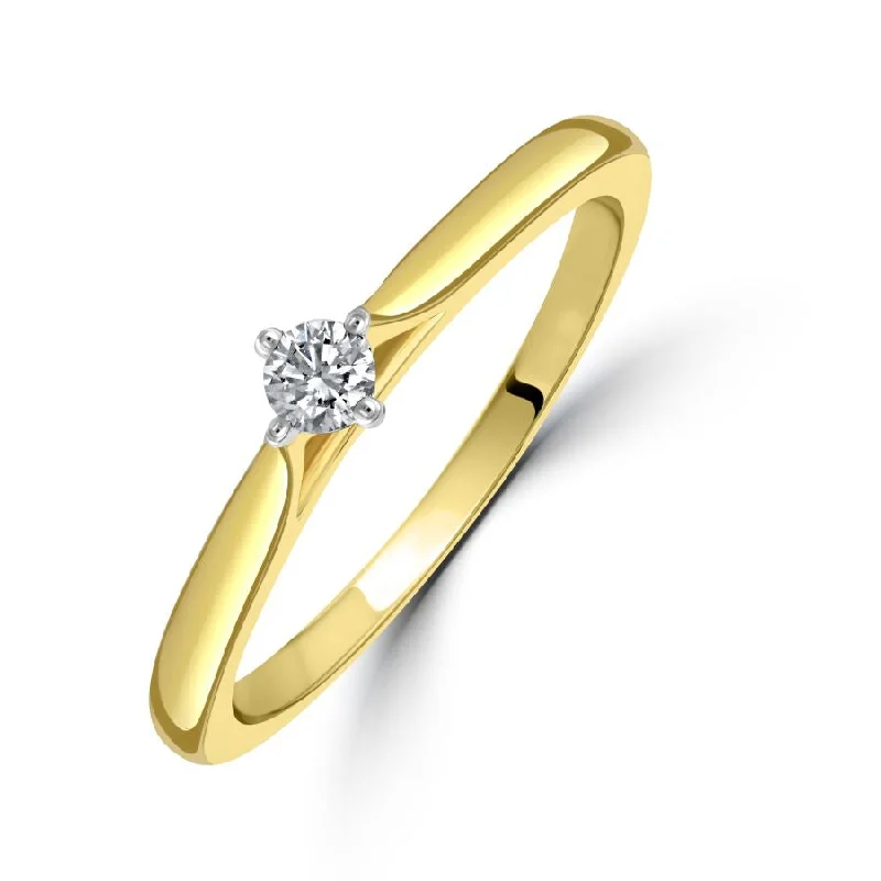 Ladies regal baroque rings -0.10ct Round Brilliant Cut Diamond Solitaire 18ct Yellow Gold Ring