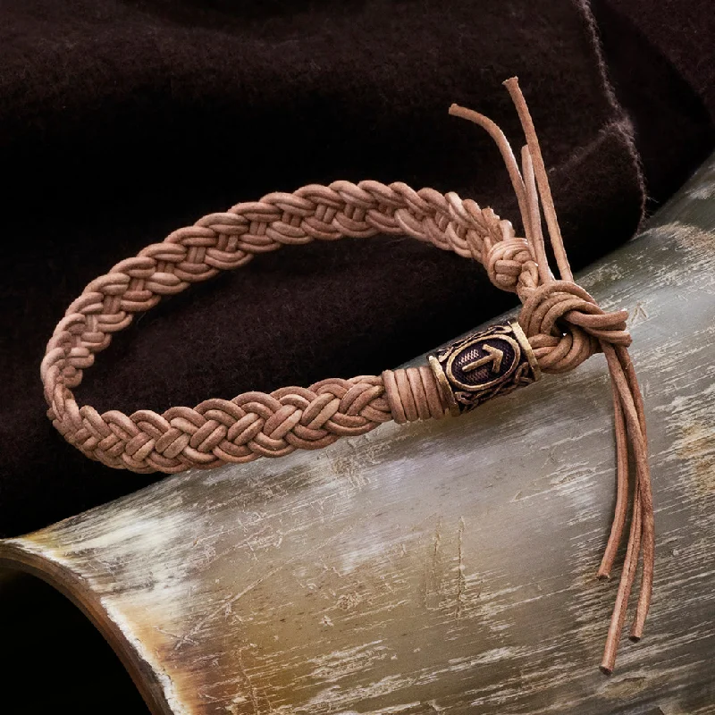 ladies rose gold bracelets links -Leather Bracelet, Bronze Tyr