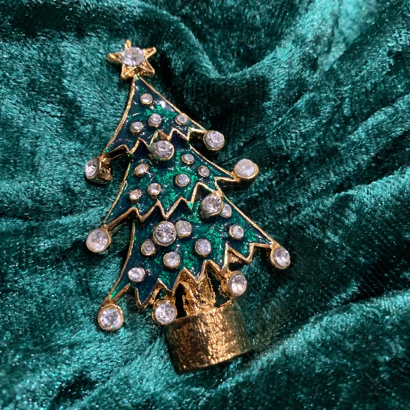 lace design brooch for women -Christmas tree brooch in Green enamel