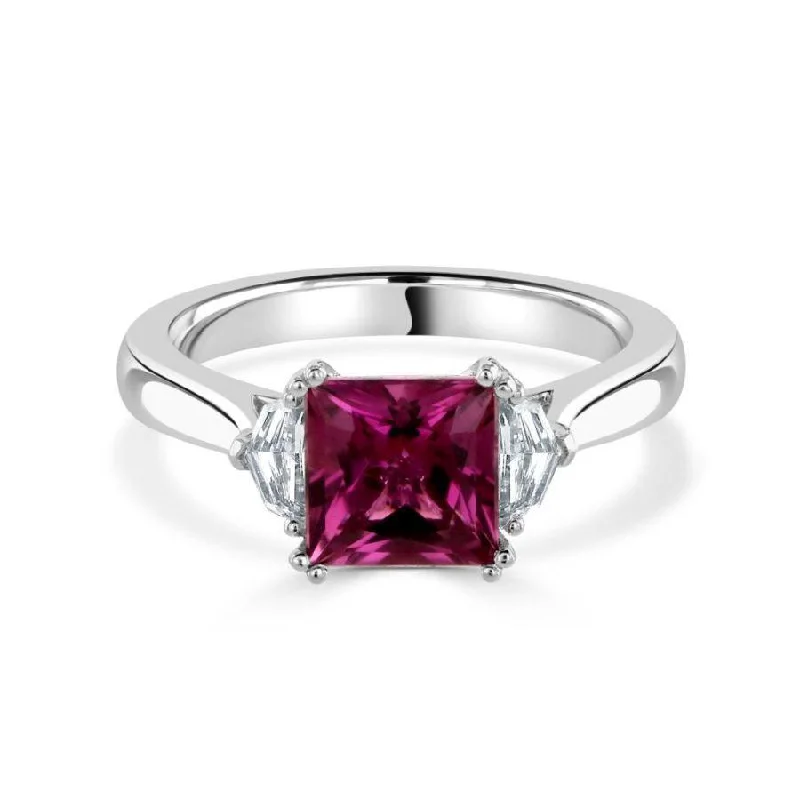 Ladies fresh style rings -18ct White Gold Pink Tourmaline & Fancy Cut Diamond Trilogy Ring