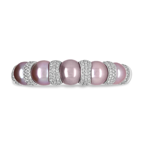 elegant bracelets for women weddings -Pink Pearl & Diamond Cuff Bracelet