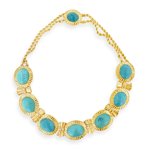 rose gold necklaces for women with pendants -Turquoise & Gold Estate Necklace